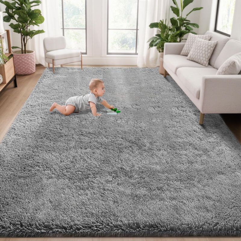 Photo 1 of 5x8 Area Rug for Living Room: Fluffy Shag Soft Washable Rugs Fuzzy Plush Indoor Carpet for Bedroom Nursery Playroom Dorm Kids Girls Boys Room (Grey, 5'x8')