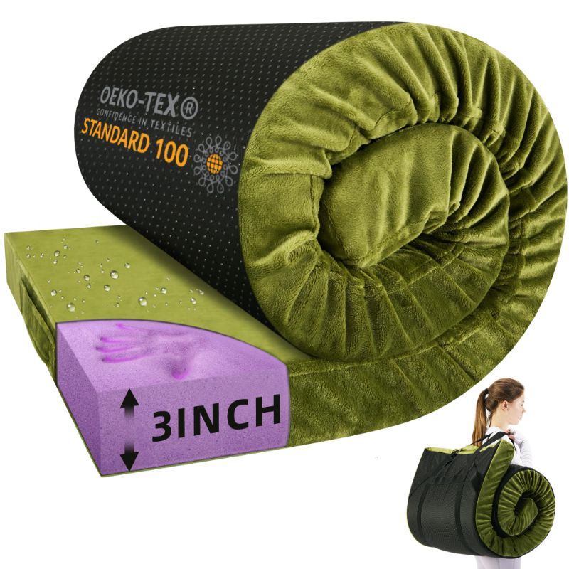 Photo 1 of BDEUS Memory Foam Camping Mattress Pad 3inch Cot Size Waterproof Roll Up Bed Sleeping Mat for Adults Portable Roll Up Mattress for Travel Guest Floor Bed Cot Mattress for Car, Tent