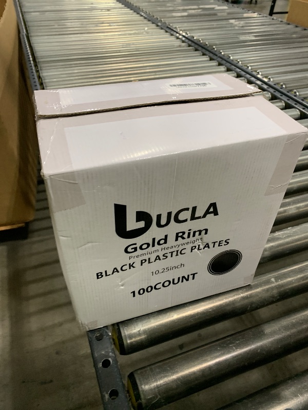 Photo 1 of bUCLA 100 Pieces Black and Gold Plastic Dinner Plates - 10.25 inch Black Disposable Plates with Gold Rim - Ideal for Party, Graduation & Fathers Day