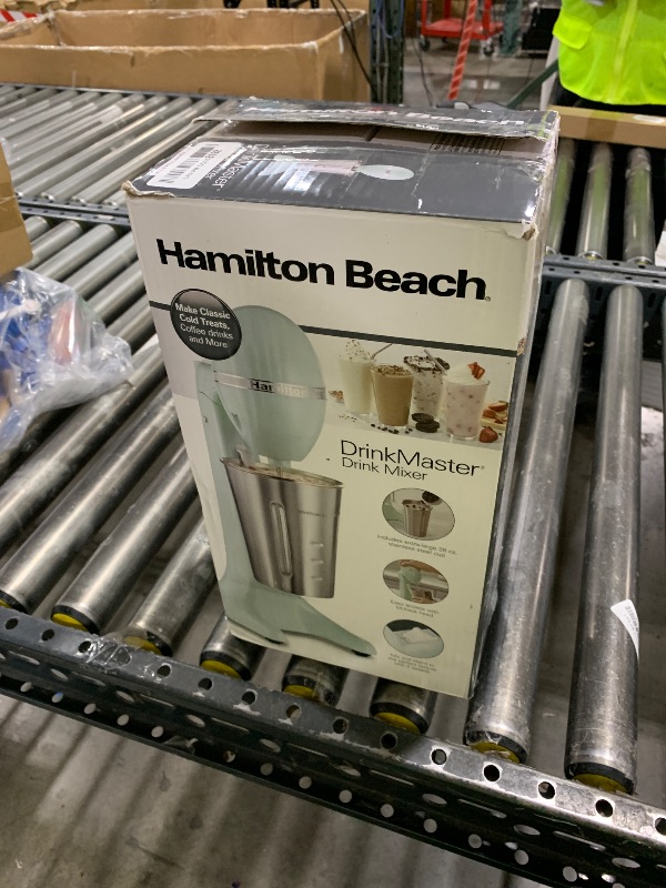 Photo 1 of Hamilton Beach DrinkMaster Electric Drink Mixer, Retro Milkshake Maker & Milk Frother, 2 Speeds, Extra-Large 28 oz. Stainless Steel Cup, Mint