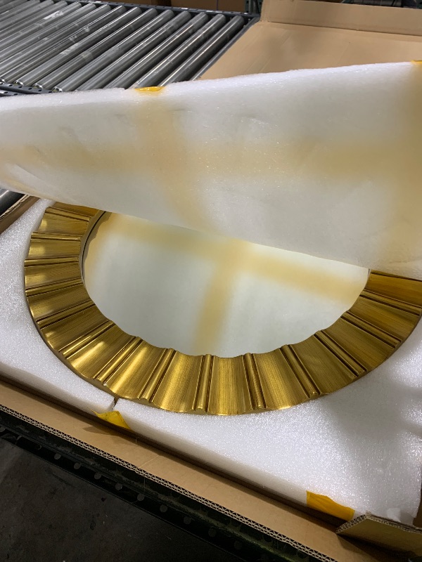 Photo 1 of Round Gold Mirrors for Wall Decor 26 Inch, Art Deco Mirror for Bathroom With Geometric Frame, Gold Circle Mirrors