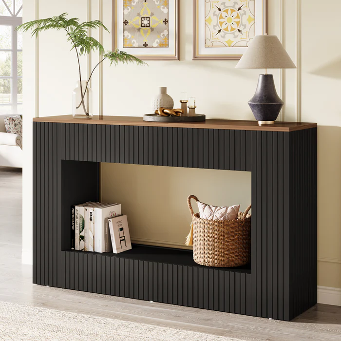 Photo 1 of 55" Console Table, Wood Entryway Table Sofa Table with Storage
