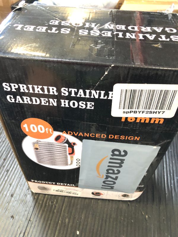 Photo 1 of SPRIKIR Metal Garden Hose 100 ft, Stainless Steel Water Hose 100ft with 10 Function Nozzle & 3/4 Copper Fitting, Heavy Duty & Flexible, Kink Free & Lightweight for Yard, Outdoor, Lawn, Patio & Car