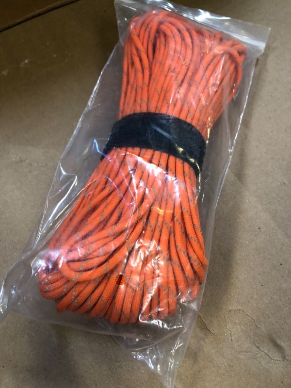 Photo 1 of VVAAGG Reflective Paracord Rope 100FT, 7 Strand Nylon para Cord Lanyard Utility 550 Parachute Cord, 4mm Thin Tent Rope for Outdoor Camping Hiking (Orange)