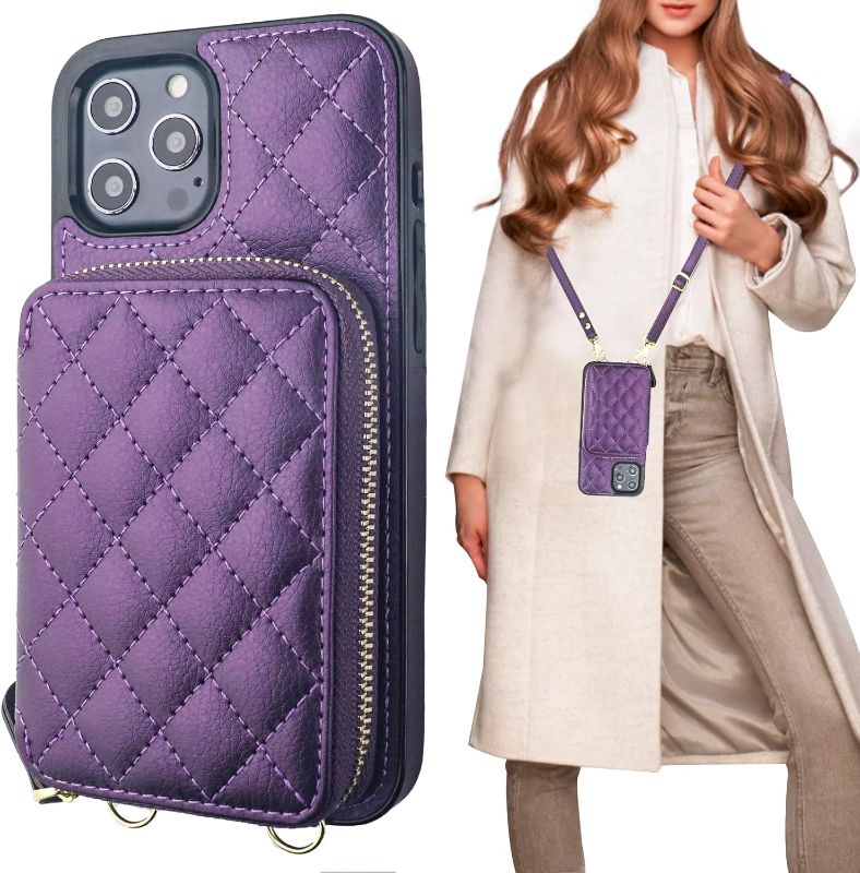 Photo 1 of Bocasal Crossbody Wallet Case for iPhone 12 Pro Max, RFID Blocking PU Leather Zipper Handbag Purse Flip Cover, Kickstand Folio Case with Card Slots Holder Wrist Strap Lanyard 5G 6.7 Inch  