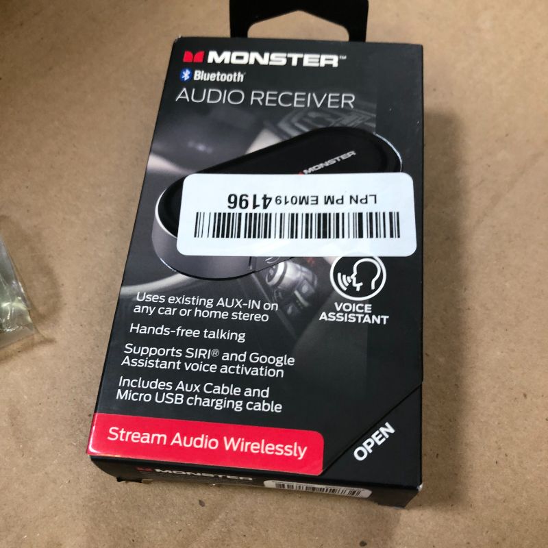Photo 1 of Monster Bluetooth Receiver for Car and Home, Bluetooth Car Adapter Audio Receiver with 3.5mm Aux, Microphone, Google Voice & Siri Compatible, Hands-Free Calls, for Headphones Speakers Vehicles Planes
