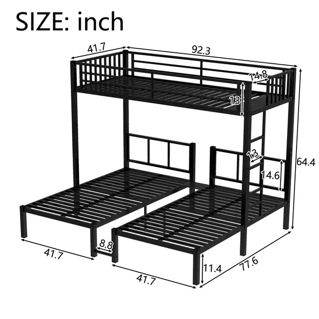 Photo 1 of Incomplete------Twin over Twin & Twin Bunk Beds for 3, Metal Triple Bunk Beds with Slat Support, Separates Into 3 Twin Beds, No Box Spring Needed, Black
