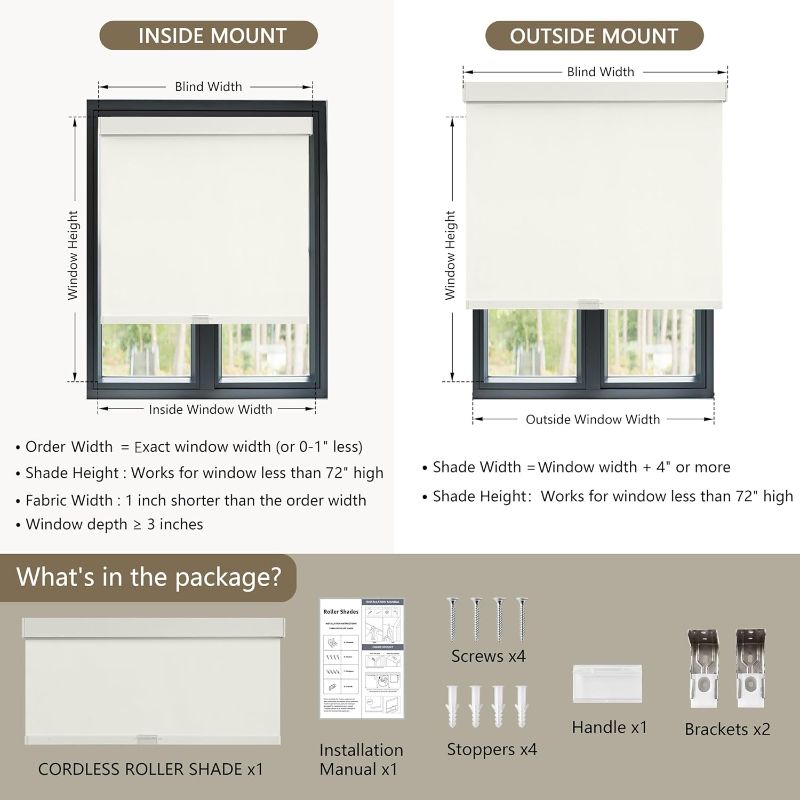 Photo 1 of Cordless Blackout Roller Shades Blinds for Windows Free-Stop,Pull Down Room Darkening with Valance,Thermal Insulated Woven Fabric Window Door Blinds for Home,Office,Beige 31" W x 72" L
