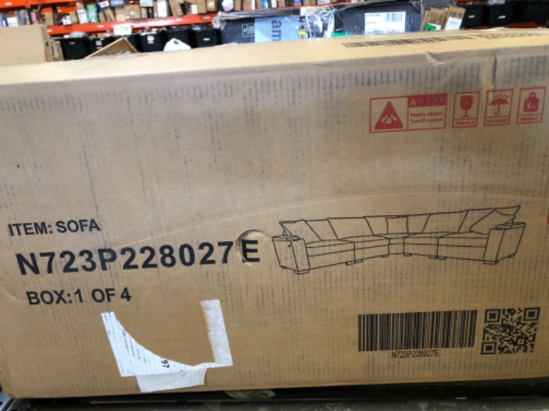Photo 1 of Incomplete -----Merax 106" Corduroy Sectional Corner Sofa with Cup Holders & USB Charger, 5 Seat Convertible L Shaped Couch Set with Armrest Storage, Oversized Comfy Modular Sofabed for Living Room & Apartment, Gray