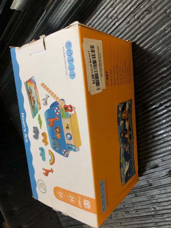 Photo 1 of KMTJT Toddlers Wooden Noah's Ark Toy Animal Playset, Baptism Gifts for 1 2 3 Boys Girls, Shape Sorter Early Learning Montessori Toys with Bible Story Book for 12 18 24 Months Babies