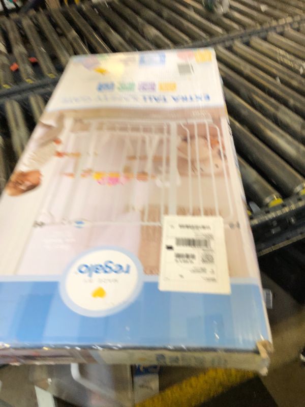 Photo 1 of Regalo Easy Step 36" Extra Tall Walk Thru Baby Gate, Includes 4-Inch Extension Kit, 4 Pack of Pressure Mount Kit and 4 Pack Wall Cups and Mounting Kit, White