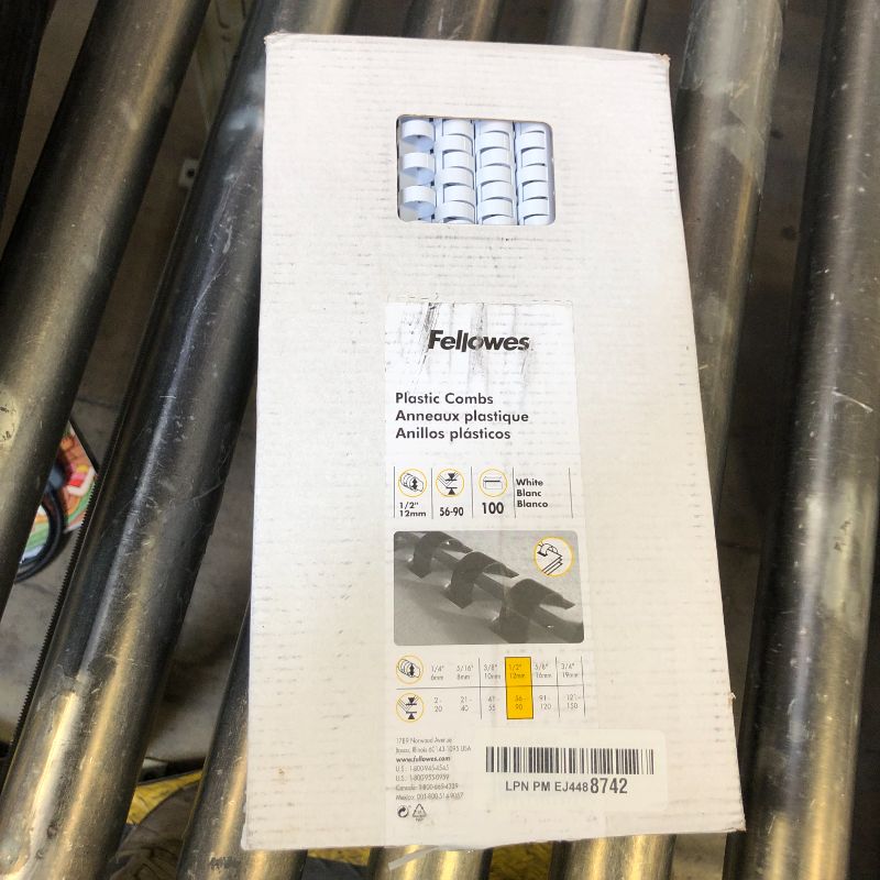 Photo 1 of Fellowes Plastic Binding Combs, 90 Sheet Capacity, 1/2 Inch, White, 100 per Pack