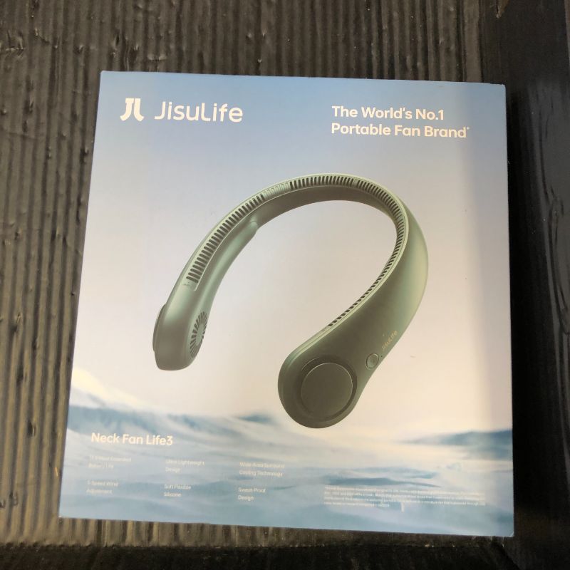 Photo 1 of JISULIFE Portable Neck Fan, Hands Free Bladeless Fan, 5 Speeds, 4000 mAh Battery Operated Wearable Personal Fan, Twistable, Rechargeable, Gift for Women Men-Dark Green