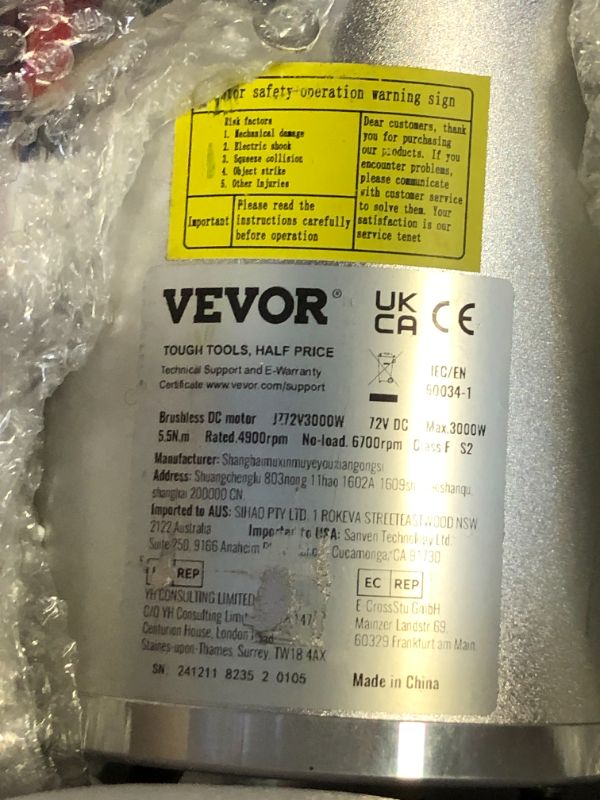 Photo 1 of VEVOR 3000W Electric Brushless DC Motor Kit - 72V 4900rpm Motor with Upgraded Speed Controller and Throttle Grip Kit for Go Karts E-Bike Motorcycle Scooter DIY