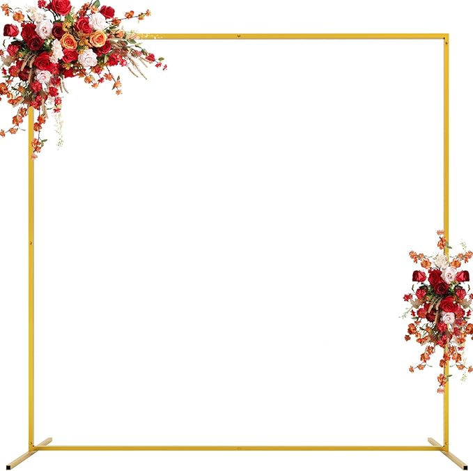 Photo 1 of Asee'm 6.6FTx6.6FT Gold Wedding Arch Backdrop Stand Square Metal Rectangular Arch Frame for Ceremony Party Birthday Bridal Baby Shower Anniversary Arbor Balloon Decoration