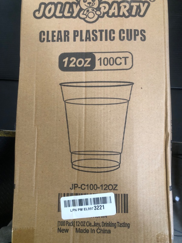Photo 1 of 100 Pack 12 OZ Clear Plastic Cups, Cold Party Drinking Cups, Clear Disposable Cups Fruit/Ice Cream/Cupcake/Iced Cold Drinks