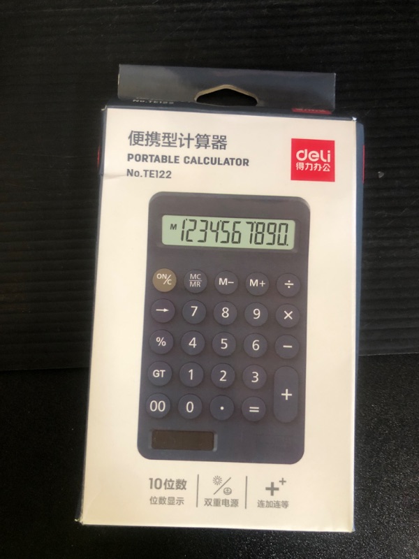 Photo 1 of Calculator, Deli Standard Function Desk Calculators 10 Digit with Large LCD Display with 15° Elevation, Solar and Battery Dual Power, Standard Function for Office, Home, School, Blue