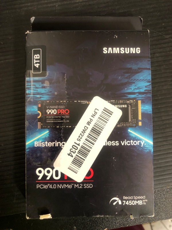 Photo 1 of Samsung 990 PRO SSD 4TB PCIe 4.0 M.2 2280 Internal Solid State Hard Drive, Seq. Read Speeds Up to 7,450 MB/s for High End Computing, Gaming, and Heavy Duty Workstations, MZ-V9P4T0B/AM
