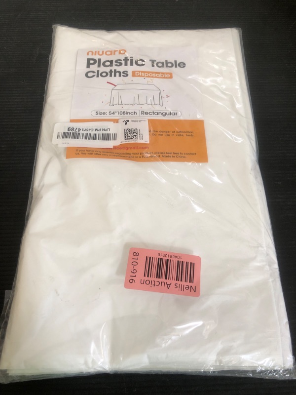 Photo 1 of Niuara White Plastic Table Cloth - 4 Pack 54" × 108" Rectangle Disposable Tablecloths for 6FT Tables, Waterproof Table Cover for Party, Holiday & Gathering Use