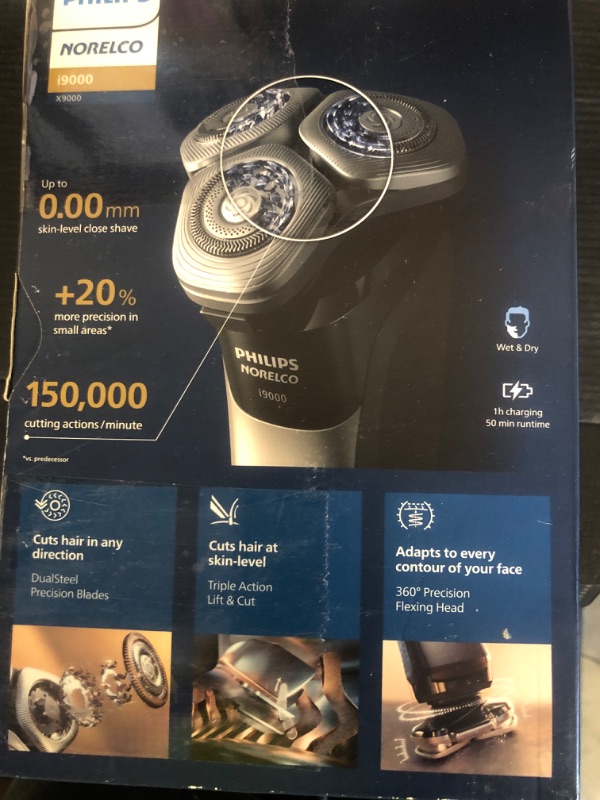 Photo 1 of Philips Norelco Shaver i9000, Wet & Dry Electric Shaver, Ink Black, SenseIQ Technology, Triple Lift & Cut System, 360 Rotating Dual SteelPrecision Precision Blades, Nose Trimmer, Model X9000/90