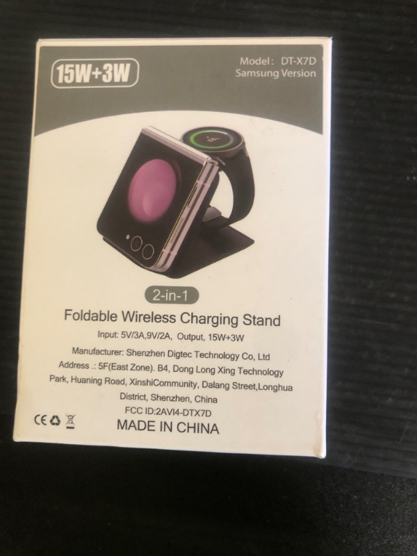 Photo 1 of Foldable Wireless Charger for Samsung Galaxy Z Flip, 2 in 1 Fast Charging Station, Portable Travel Charger for Galaxy Z Flip 6/Flip5/4/3, Galaxy S &Note Series, Galaxy Watch (Adapter Included) Black