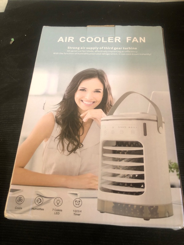 Photo 1 of Portable Air Conditioners, SMLEGFT Evaporative Air Cooler with 3 Speeds & 2/4/6/8H Timer, 7 Color Light & 900ml Large Tank, Dual Mist Spray & Dual Icebox, Personal Air Conditioner for Bedroom Office