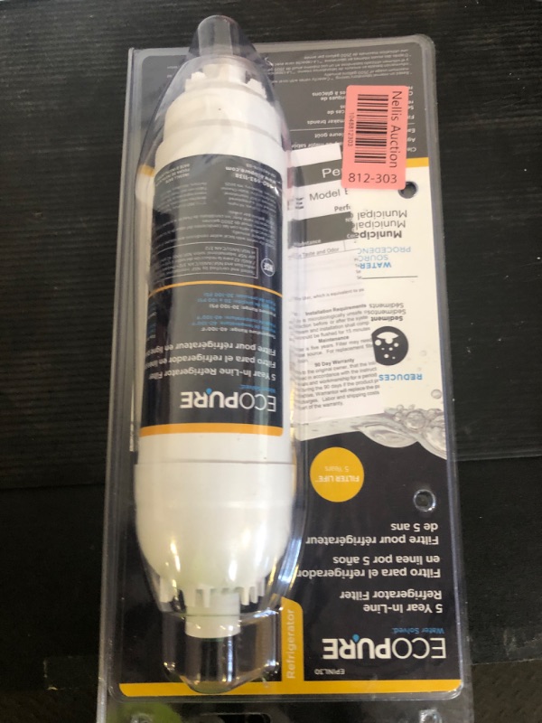 Photo 1 of EcoPure EPINL30 5 Year in-Line Refrigerator Filter-Universal Includes Both 1/4" Compression and Push to Connect Fittings , White