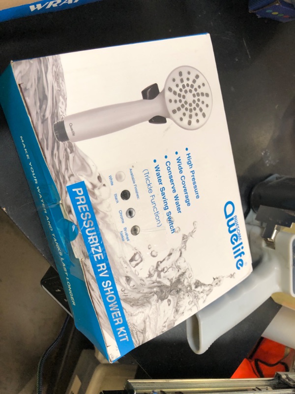 Photo 1 of RV Shower Head with Hose and On Off Switch (Trickle), Water Saving High Pressure Shower Head with Hose Guide Ring, Shower Holder for RV, Camper, Van, Travel Trailer, Motorhome, Boat, White