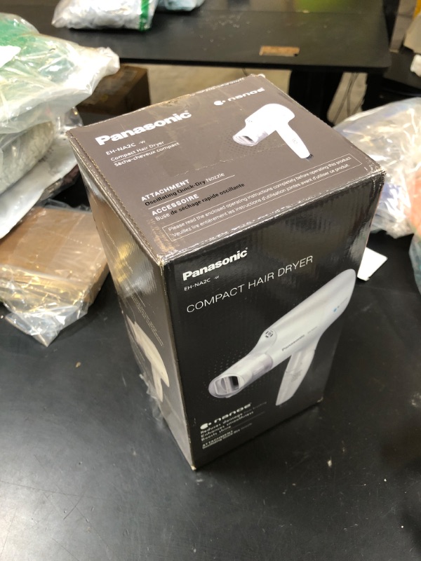 Photo 1 of Panasonic nanoe Compact Hair Dryer with Oscillating Quick Dry Nozzle for Healthier-Looking Hair, Folding Blow Dryer for Travel and Home, 3 Airflow Settings - EH-NA2C-W (White)