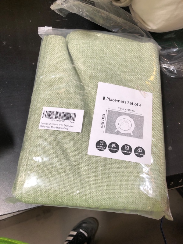 Photo 1 of Demetex Green Placemat Set of 4 Washable Linen Place Mats for Dinner Heat Resistant Sage Cloth Placemats Scratch Resistant Plate Mats for Dining Table Kitchen, Green