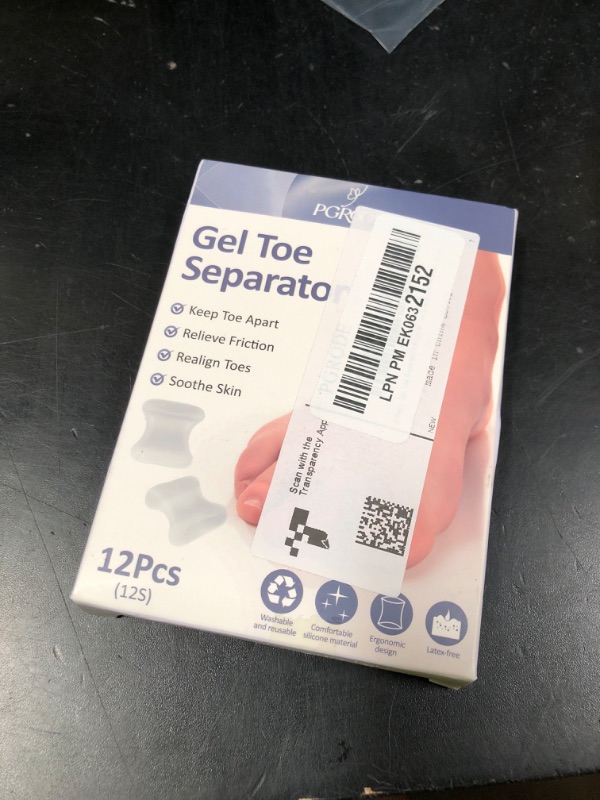 Photo 1 of PGRODE 12 Pack Gel Toe Separators Silicone Toe Spacers for Women Men Bunion Corrector Toe Pain Relief, Toe Alignment, Soft Toe Spacer for Crooked Toes, Overlapping Toes, Hammertoe Correction (Small)