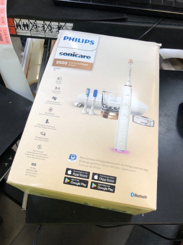 Photo 1 of Philips Sonicare DiamondClean Smart 9500 Electric Toothbrush, Sonic Toothbrush with App, Pressure Sensor, Brush Head Detection, 5 Brushing Modes and 3 Intensity Levels, Rosegold, Model HX9923/61