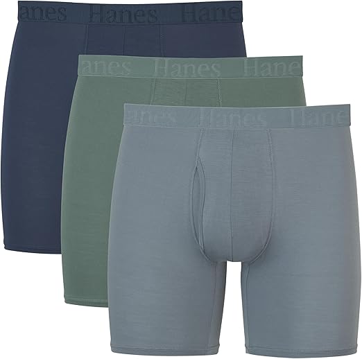 Photo 1 of MED Hanes Men's Underwear Boxer Briefs & Trunks, Multi-Packs, Breathable Cool Lightweight, Viscose from Bamboo Supersoft, Grey/Green/Navy