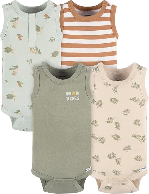 Photo 1 of SZ 3-6 MO Gerber Baby Boy's Multi-Pack Sleeveless Onesies Bodysuit, Sea Turtles