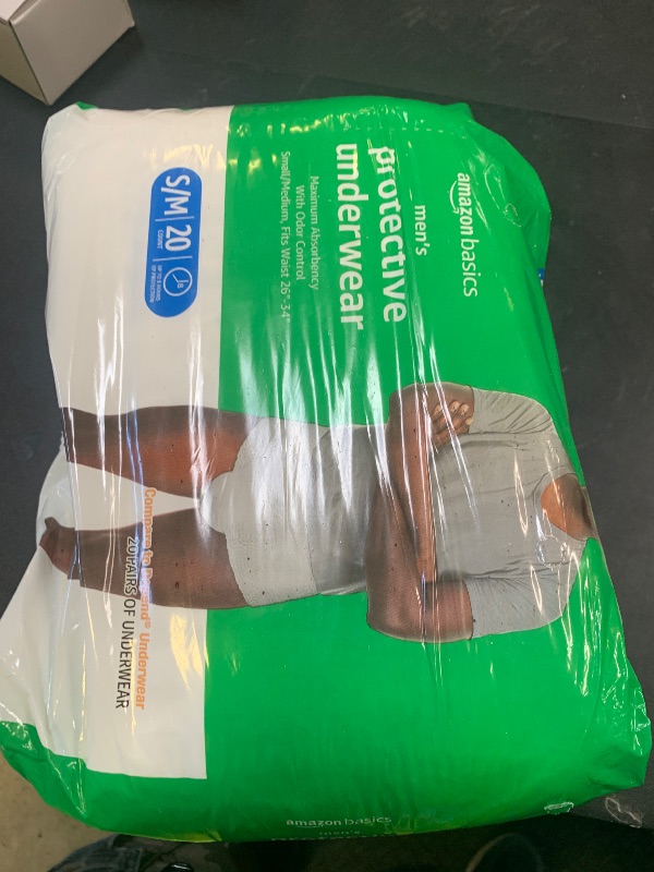 Photo 1 of Amazon Basics Incontinence Underwear for Men, Maximum Absorbency, Small/Medium, 20 Count (1 Pack)