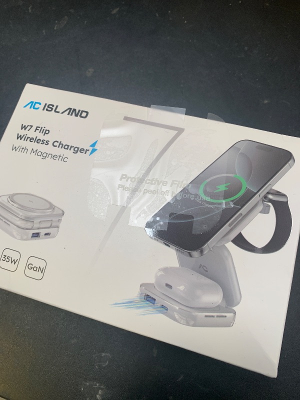 Photo 1 of Wireless Charger for MagSafe, AC Island 5-in-1 Portable Travel Charging Station, 15W Max Fast Foldable Magnetic Stand, Evolved for iPhone 16/15/14/13 Series, Apple Watch, AirPods (with 35W Adapter)