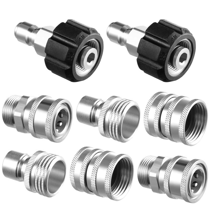 Photo 1 of Twinkle Star Pressure Washer Adapter Set, Stainless Steel Quick Disconnect Kit, M22 14 mm Quick Connect Swivel to 3/8'' Quick Connect Fittings, 3/4" to Quick Release 8 Sets
