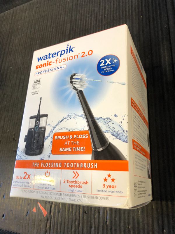 Photo 1 of Waterpik Sonic-Fusion 2.0 Professional Flossing Electric Toothbrush with Water Flosser Combo In One, Black SF-04, Packaging May Vary