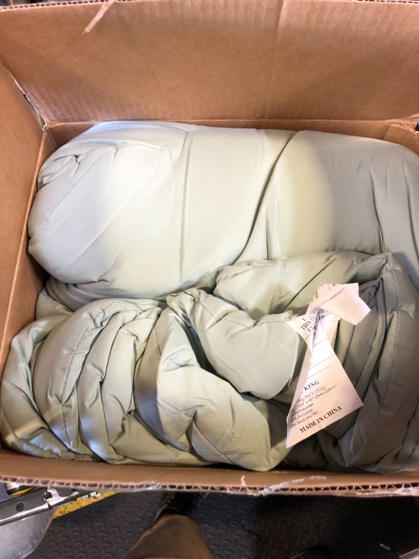 Photo 1 of Litanika California King Comforter Set Sage Green - 3 Pieces Cal King Lightweight Solid Bed Comforter, Oversized Fluffy Down Alternative Comforter Quilt Blanket Bedding Set