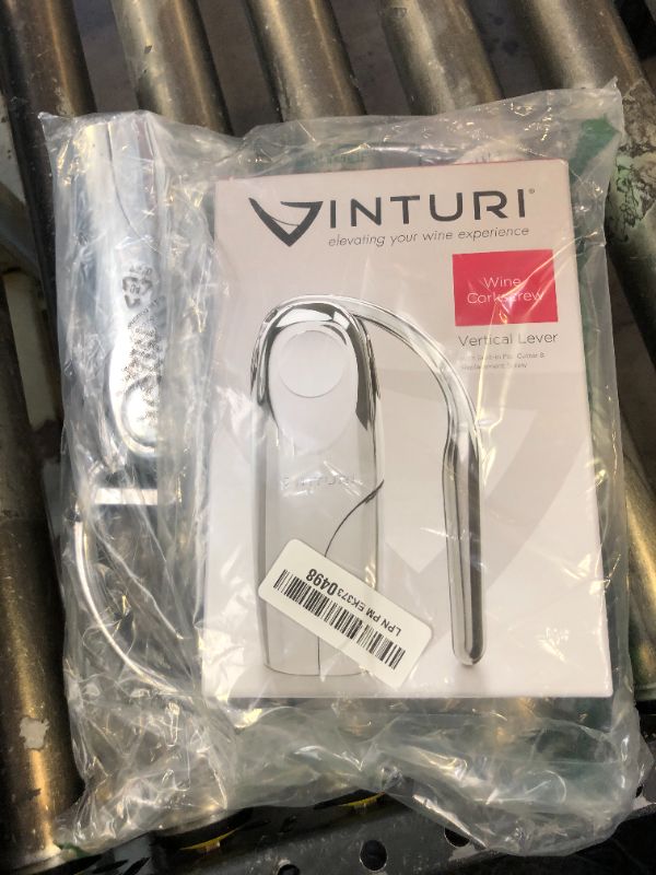 Photo 1 of Vinturi Wine Opener Heavy-duty Vertical Lever Corkscrew with Built-in Foil Cutter Heavy Duty Die-Cast Construction in Compact Size Works on Natural and Synthetic Corks, Silver