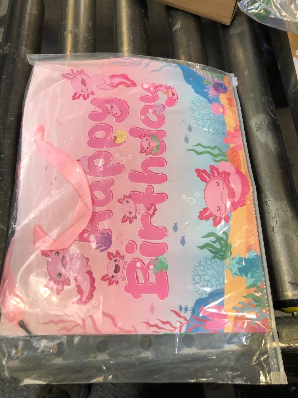 Photo 1 of EoBeCy Pink Axolotl Birthday Gift Bag with Tissue Paper and Greeting Card, Cute Animals Wrapping Paper for Girls Boys Kids Birthday Decorations Party Supplies