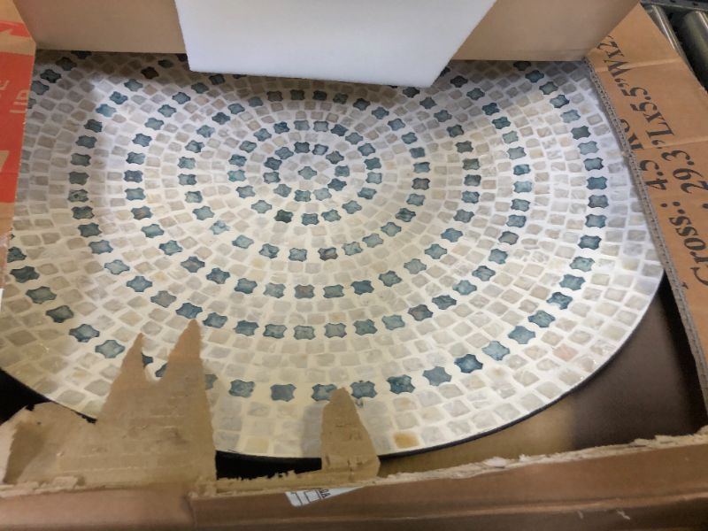 Photo 1 of Deco 79 Mother of Pearl Shell Plate Handmade Home Wall Decor Mosaic Wall Sculpture with Blue Accents, Wall Art 27" x 4" x 27", Beige