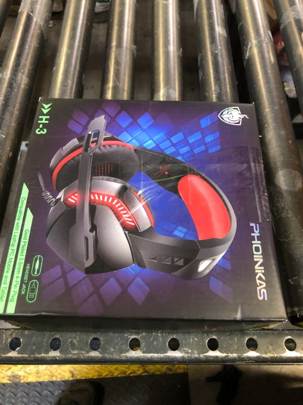 Photo 1 of PHOINIKAS PS4 Gaming Headset with 7.1 Surround Sound, PC Headset with Noise Canceling Mic & LED Light, H3 Over Ear Headphones for Nintendo Switch, PS5, Xbox One, Laptop (Red)