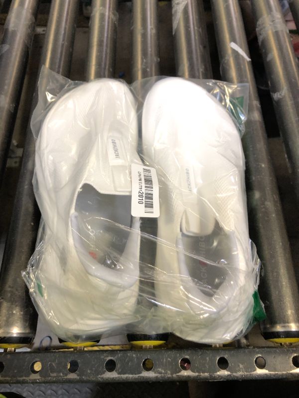 Photo 1 of JACKSHIBO Mens Slip Ins Free up Hands Shoes Wide Toe Box Arch Support Orthopedic Walking Sneakers Cushioned Thick Zero Drop Sole Metatarsal Pads White Size 10.5