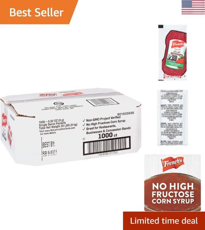 Photo 1 of Tomato Ketchup Packets, 1000 Count - One Box of 1000 Individual Ketchup Packets BB JULY 9 2025
