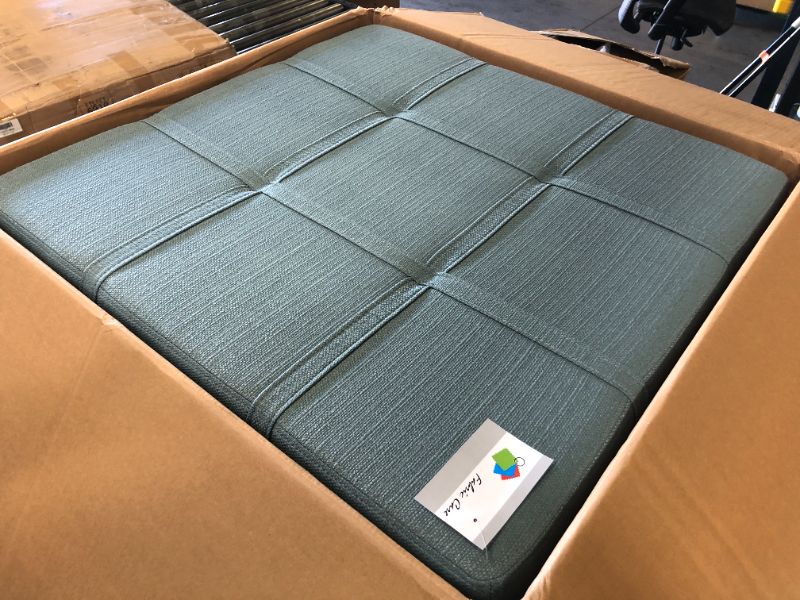 Photo 1 of OSP Home Furnishings Detour Strap Square Storage Ottoman with Sliding Tray and Hinged Lid, Sea Blue Fabric