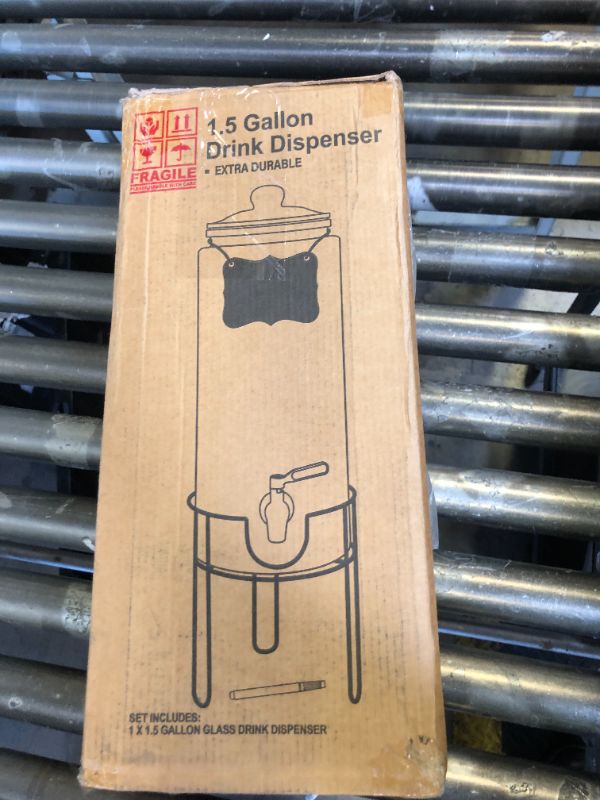 Photo 1 of 1.5 Gallon Drink dispenser, Glass Beverage Dispenser With Stand, Drink Dispensers for Parties With Stainless Steel Spigot + Marker & Chalkboard 100% Leakproof. Perfect For Parties And Daily Use