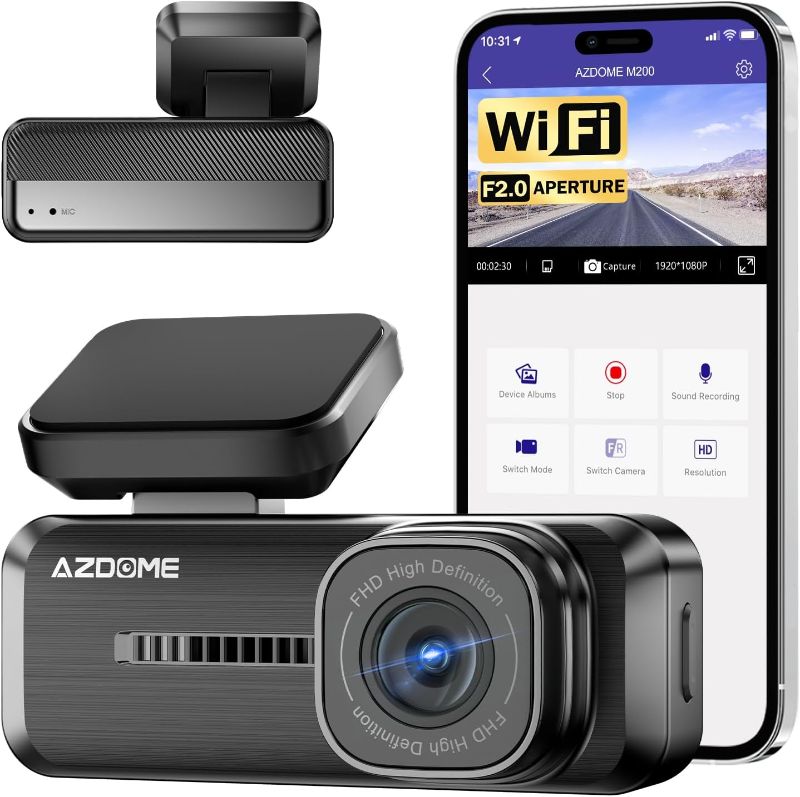 Photo 1 of AZDOME M200 Dash Cam WiFi Mini Dashcam, 1080P Front Dash Camera for Cars, Hidden Car Camera with 24H Parking Mode G-Sensor Night Vision, AZDOME APP, Loop Recording, Support 128GB Max, Easy to Install
