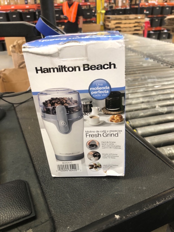 Photo 1 of Hamilton Beach Fresh Grind Electric Coffee Grinder for Beans, Spices and More, Stainless Steel Blades, Removable Chamber, Makes up to 12 Cups, White