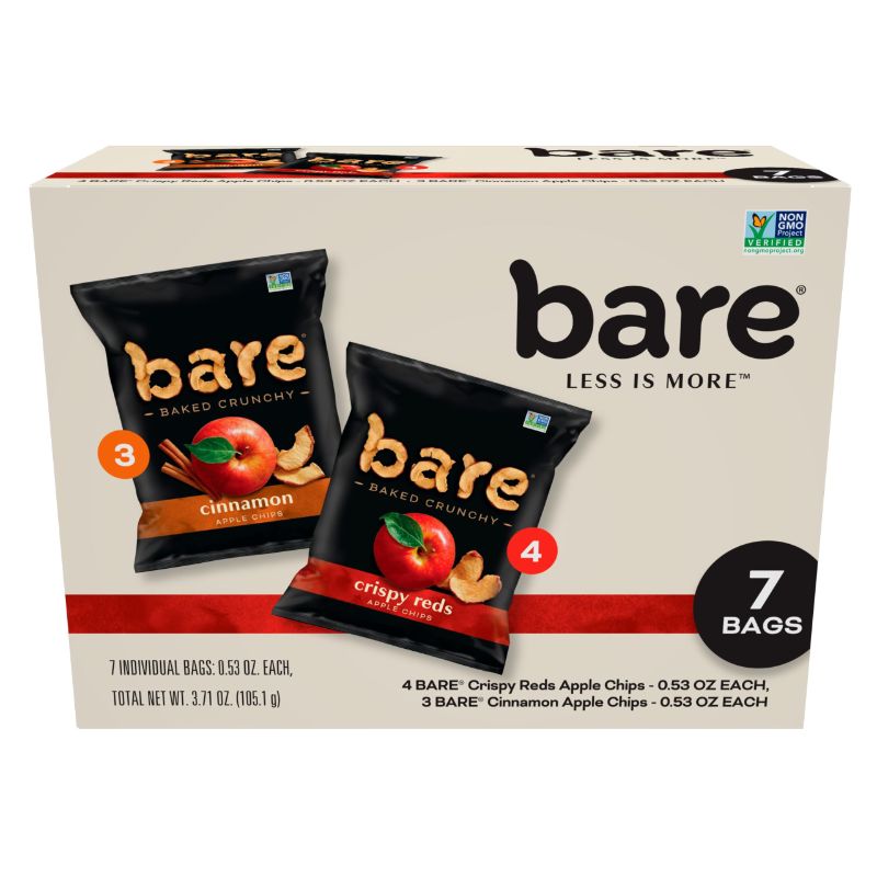Photo 1 of bare Baked Crunchy Apple Chips, 2 Flavor Variety, 0.53oz Snack Bags - 42 COUNT **** BBD 4/22/26